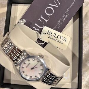 Bulova Women's Silver and White Watch